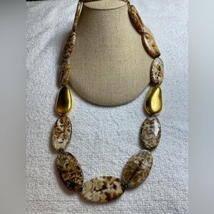 NWOT Kenneth Jay Lane Brown And Cream Agate Stone Necklace